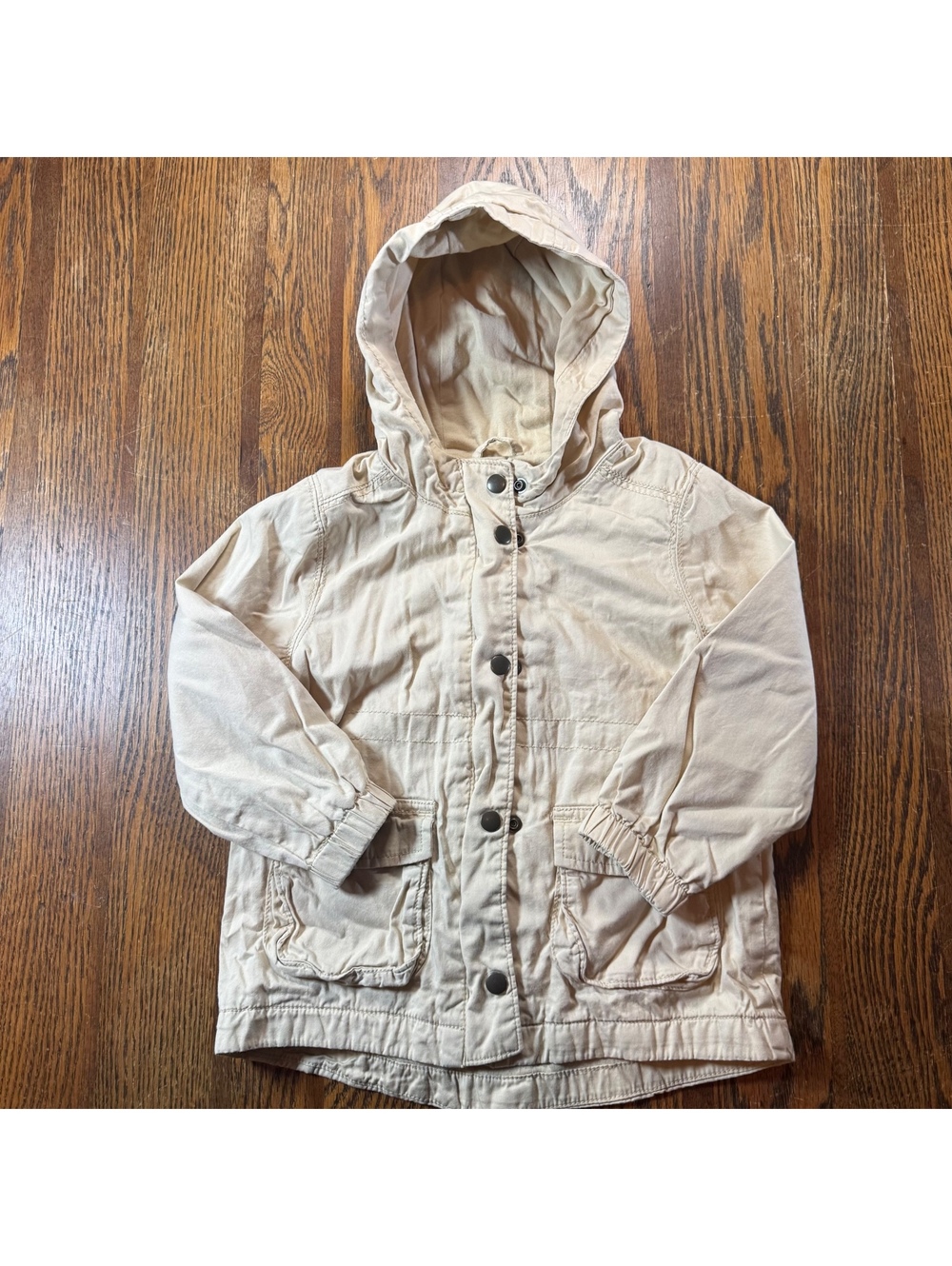 Old Navy Hooded Utility Cargo Jacket Beige Cotton Canvas Girls Toddler 3T